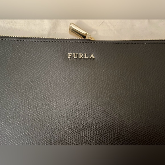 Furla black wristlet/envelope clutch with silver and gold hardware/zipper - Picture 5 of 10